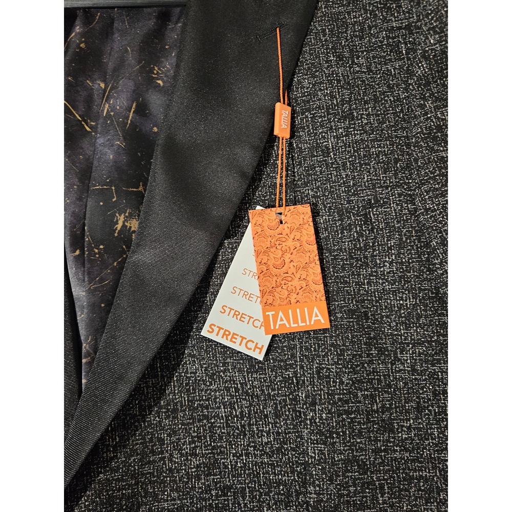 Tallia Tuxedo Jacket Mens Black Metallic Stretch Peak Lapel 46R Blazer - Picture 3 of 11